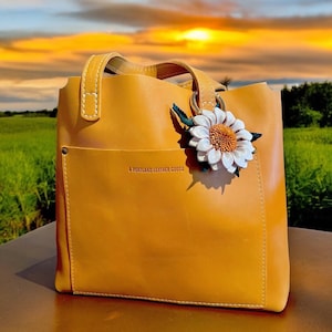Pretty sunflower inspired leather purse charm & keychain in assorted fun colors