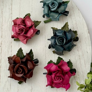 Bethany's leather ROSE on Medium hair clip in some colors image 1