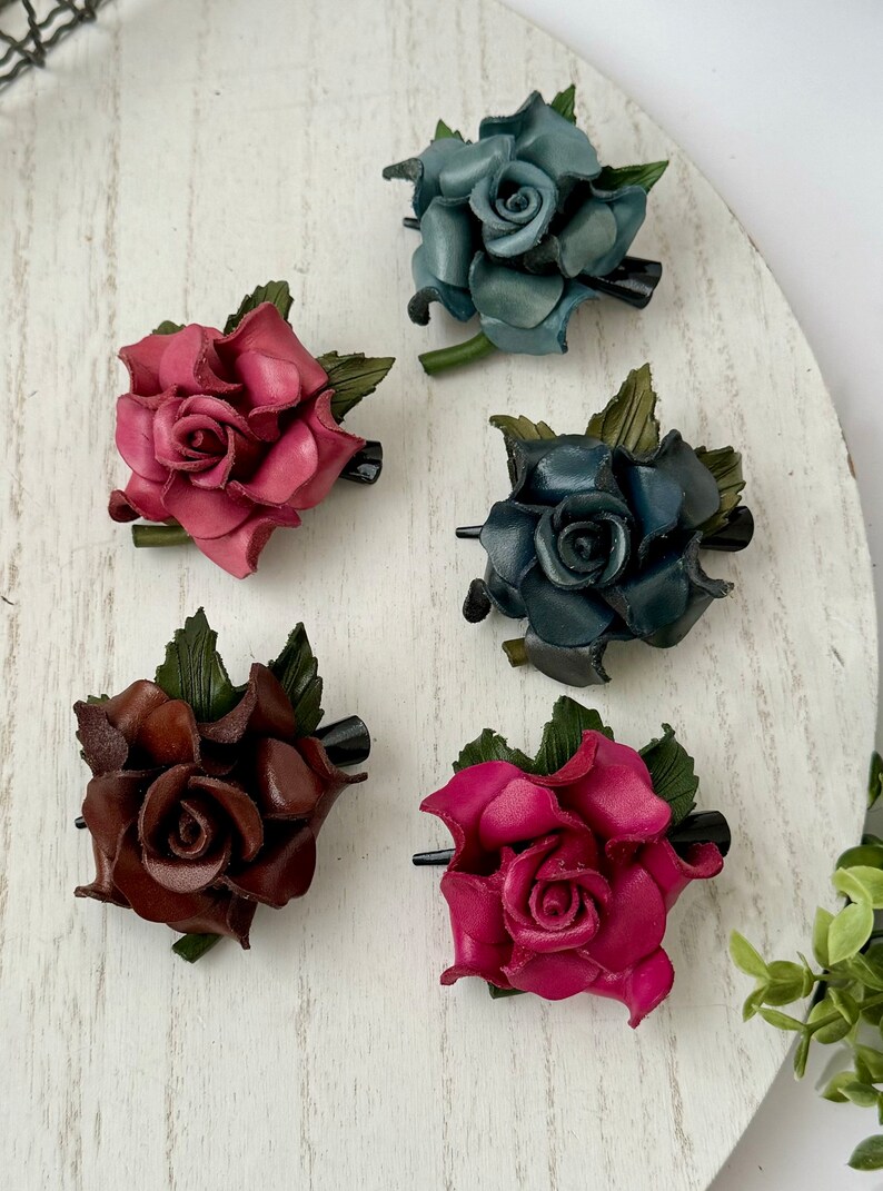 Bethany's leather ROSE on Medium hair clip in some colors image 1