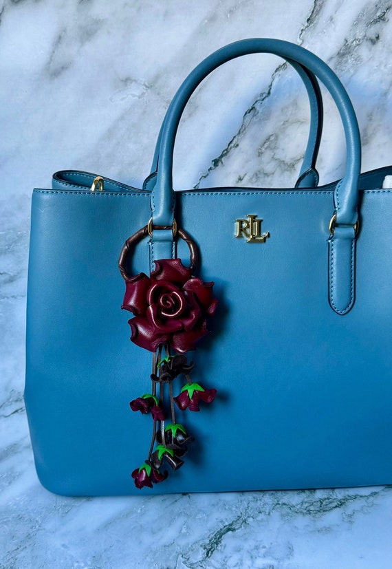 Portachiavi in pelle ROSE e ciondolo per borsa/borsa in