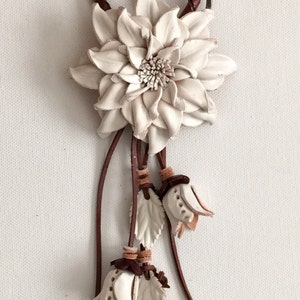 Dahlia flower inspired leather purse charm & keychain in white image 3