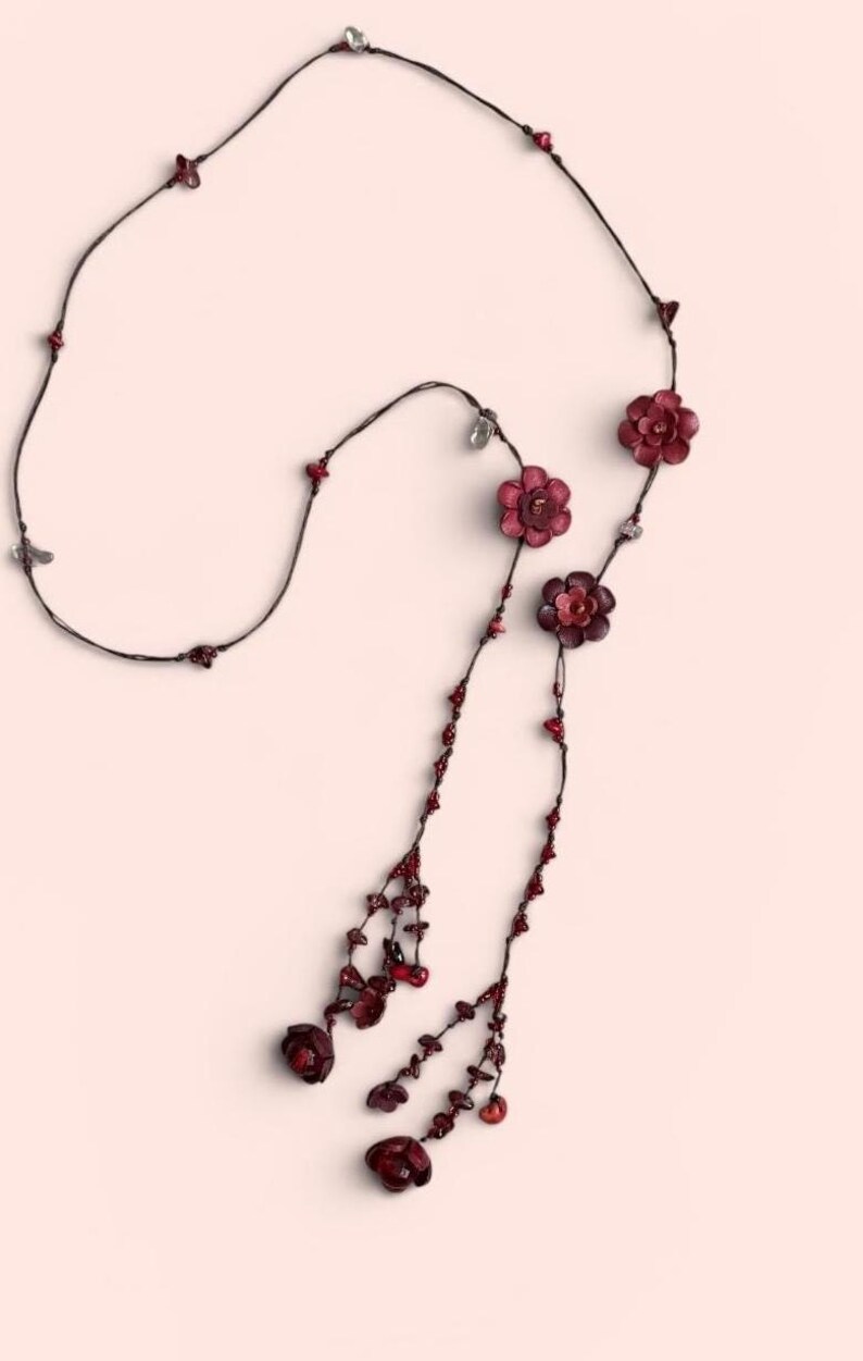 leather flower lariat necklace - some pretty color combinations image 15