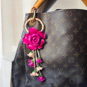 Leather ROSE kechain and purse/handbag charm in assorted colors