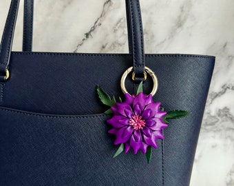 Joy’s  SPRING  stitched pretty flower inspired leather purse charm & keychain in assorted colors