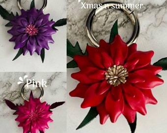 Joy’s  SPRING  stitched pretty flower inspired leather purse charm & keychain in assorted colors