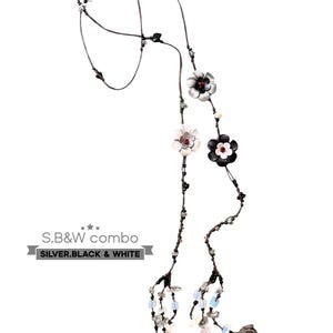 leather flower lariat necklace - some pretty color combinations SB&W combo