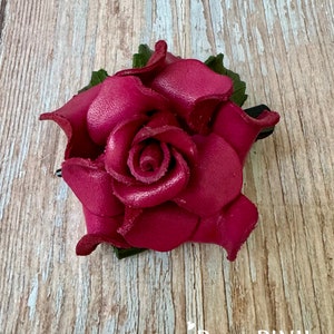 Bethany's leather ROSE on Medium hair clip in some colors rose PINK