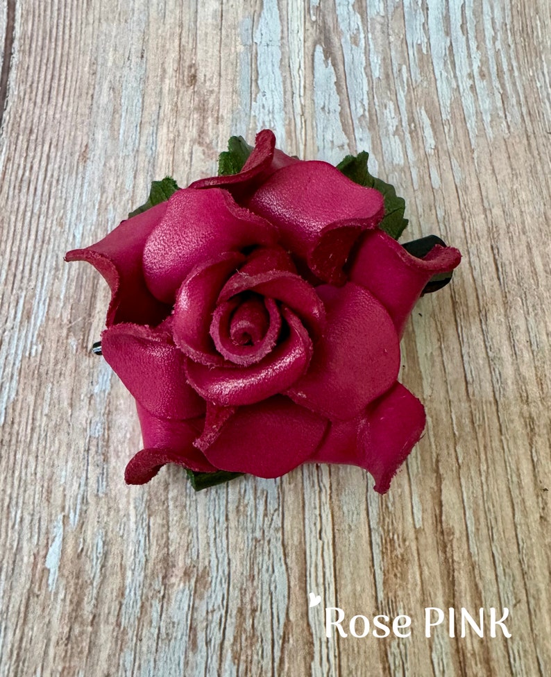 Bethany's leather ROSE on Medium hair clip in some colors rose PINK