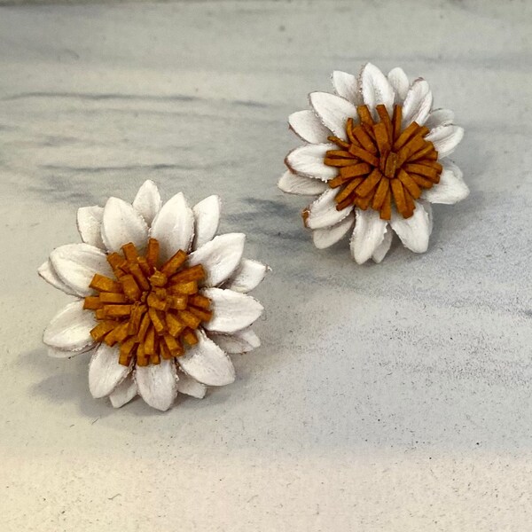 Reserved for Bernadette  leather daisy post earrings