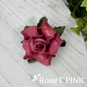 Bethany's leather ROSE on Medium hair clip in some colors rose L’ PINK