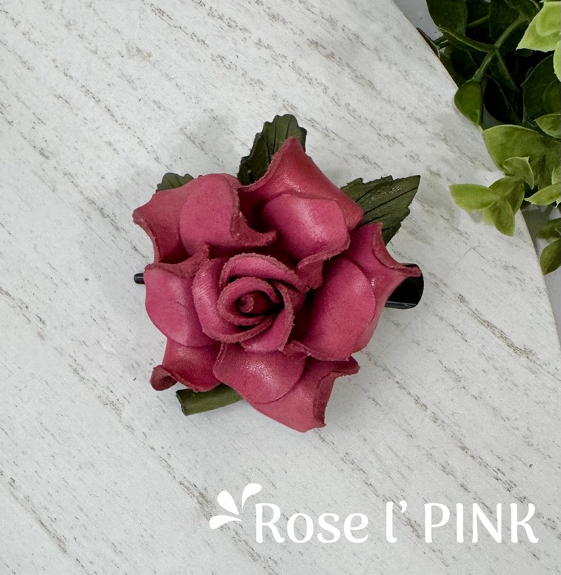 Bethany's leather ROSE on Medium hair clip in some colors rose L’ PINK