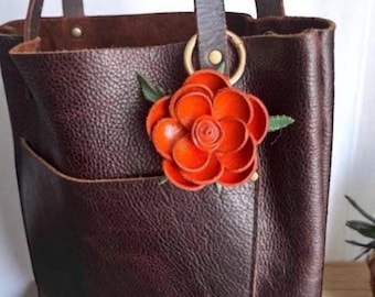 Wild Cosmos inspired leather purse charm & keychain in assorted some rustic colors