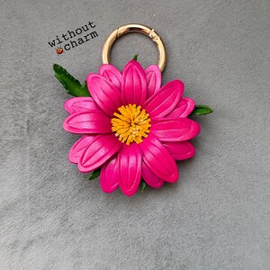 Handcrafted Leather daisy Purse Charm, ladybug on with Carabiner ring PINK w/out charm