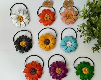 Leather Flower hairties and ponytail holder