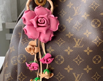 Leather ROSE kechain and purse/handbag charm in assorted colors