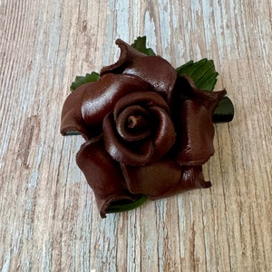 Bethany's leather ROSE on Medium hair clip in some colors rose d BROWN