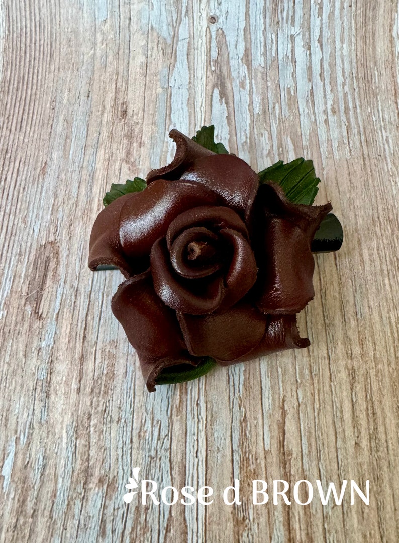 Bethany's leather ROSE on Medium hair clip in some colors rose d BROWN