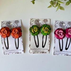 Rose Leather Flower on Bendy Hair Clips Hairpins