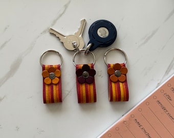 Meme’s mini  flower leather key ring  in colorful set