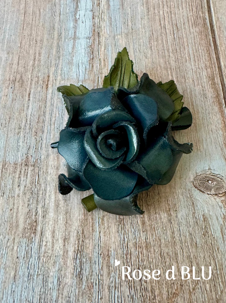 Bethany's leather ROSE on Medium hair clip in some colors rose d BLU