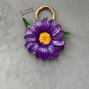 Handcrafted Leather daisy Purse Charm, ladybug on with Carabiner ring PURPLE w/out charm