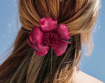 Markita’s Leather Flower on alligator clip