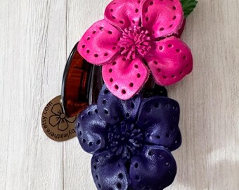 Mari Leather Sunflower Hair Comb Barrette Clip Bow - clamp kind in assorted color combinations