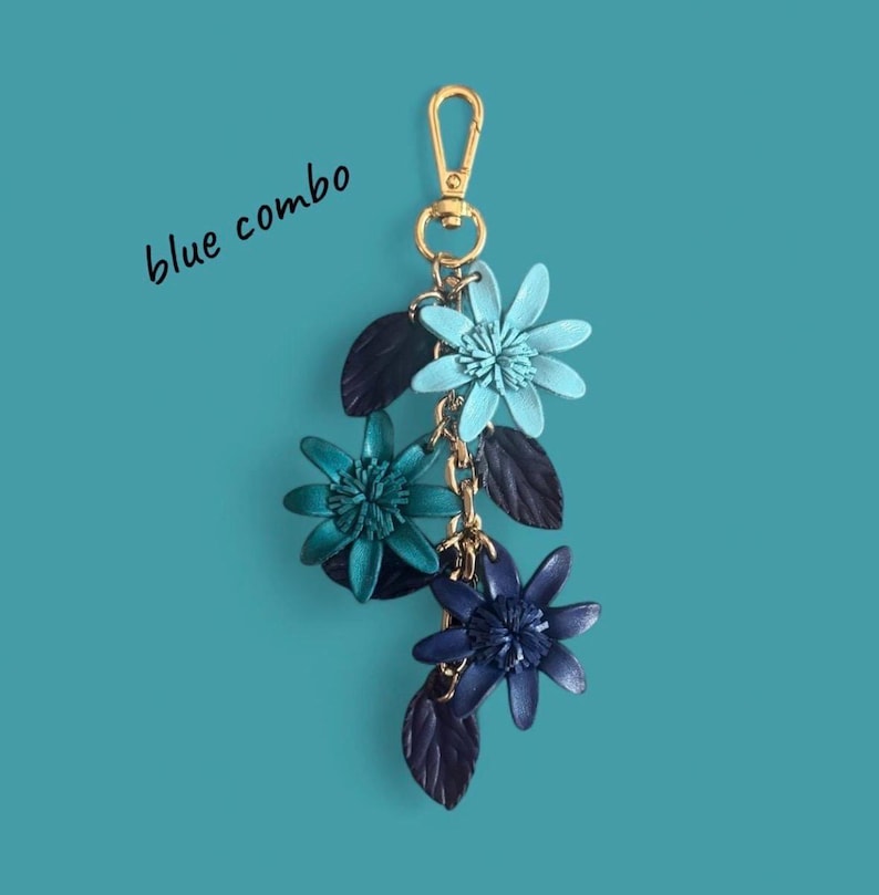 Jannas Leder-Blumen an Kettenstrang-Geldbeutel/Taschenanhänger blue combo