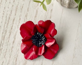Leather Poppy Brooch Pin | Remembrance Day Brooch