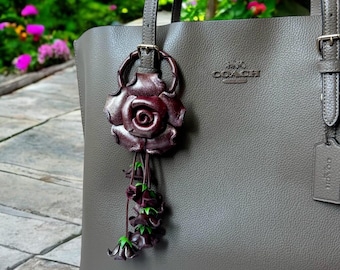 Leather ROSE kechain and purse/handbag charm in frosted rose gold