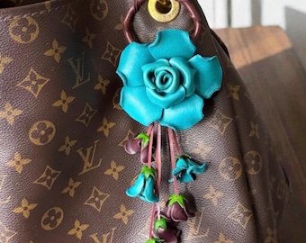 Leather ROSE kechain and purse/handbag charm in assorted colors