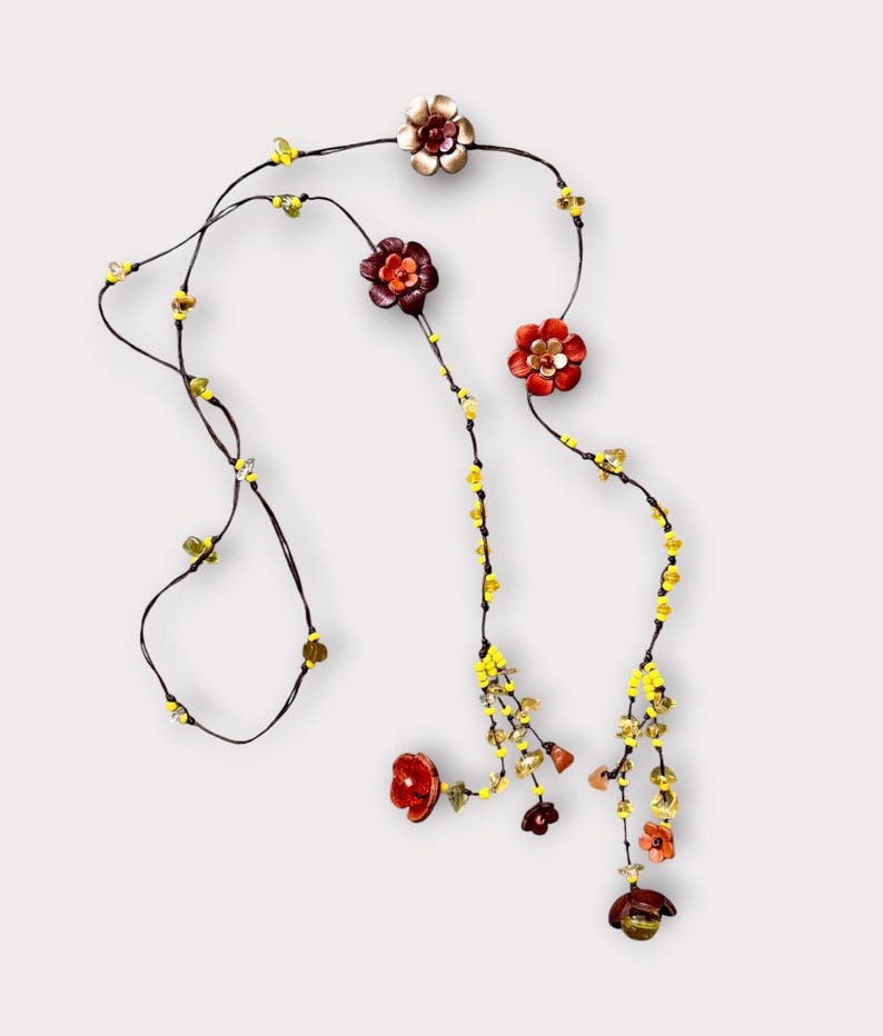 leather flower lariat necklace - some pretty color combinations image 3