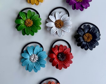 Leather Flower hairties and ponytail holder
