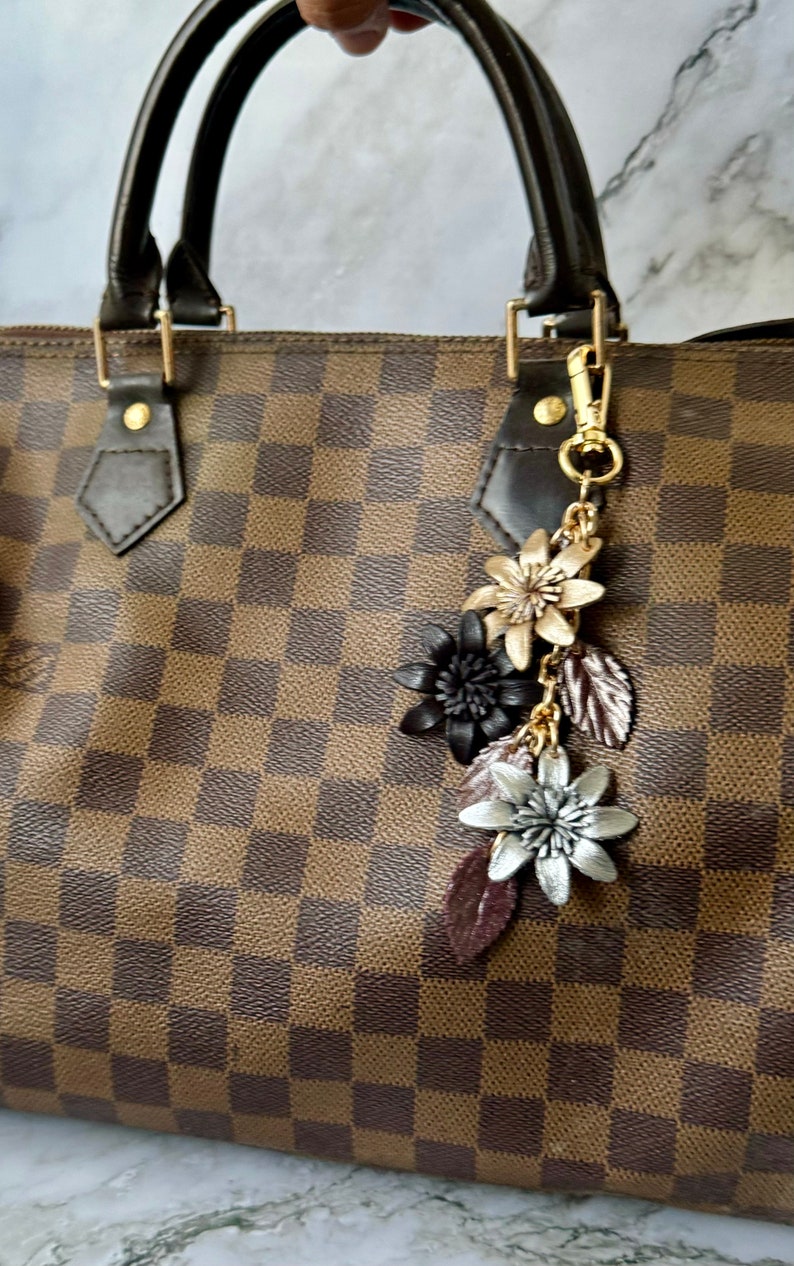 Jannas Leather flowers on chain strand purse / bag charm image 8