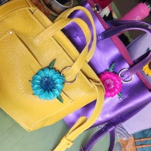 Pretty flower inspired leather purse charm & keychain in assorted colors