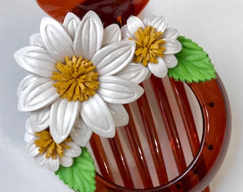 Leather Sunflower Hair Comb Clip: Floral Bun Holder