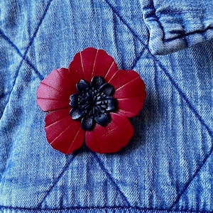 Leather Poppy Brooch Pin | Remembrance Day Brooch