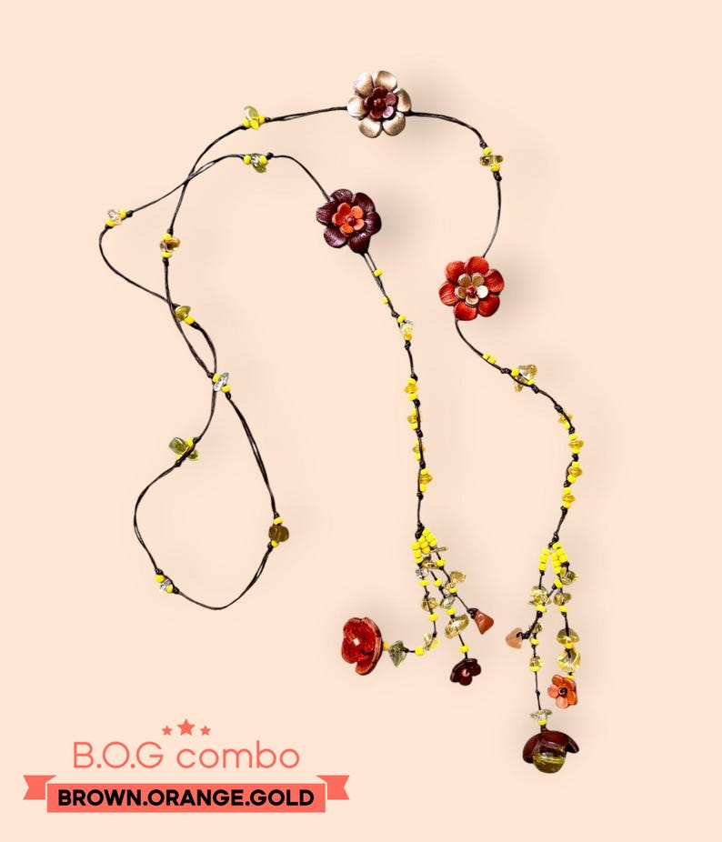 leather flower lariat necklace - some pretty color combinations B.O.G combo