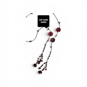 leather flower lariat necklace - some pretty color combinations red rustic combo