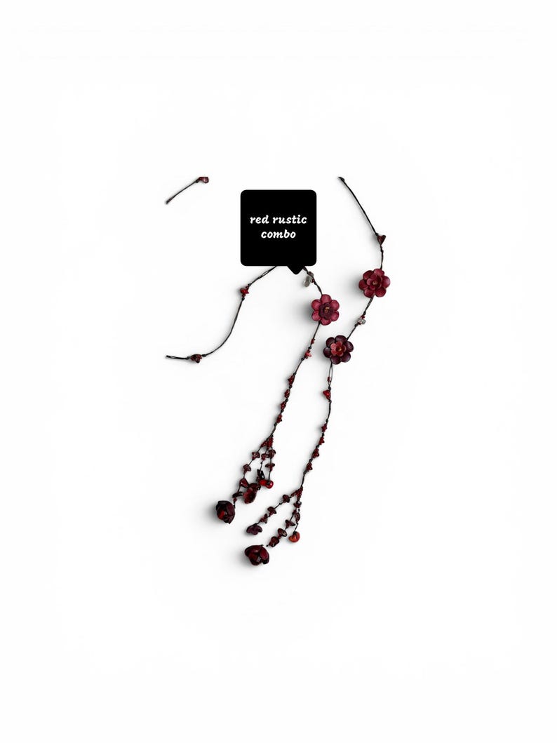 leather flower lariat necklace - some pretty color combinations red rustic combo