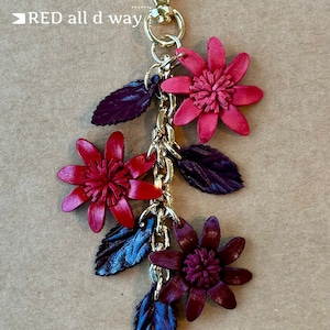 Jannas Leather flowers on chain strand purse / bag charm RED all d way