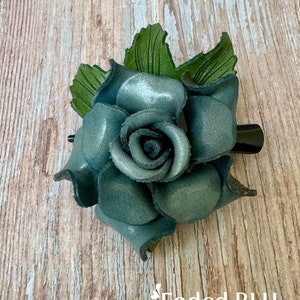 Bethany's leather ROSE on Medium hair clip in some colors faded BLU