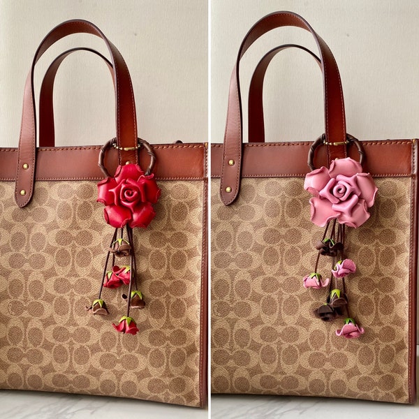 Leather ROSE kechain and purse/handbag charm in assorted colors