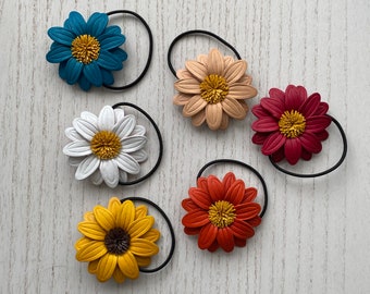 Leather Flower hairties and ponytail holder