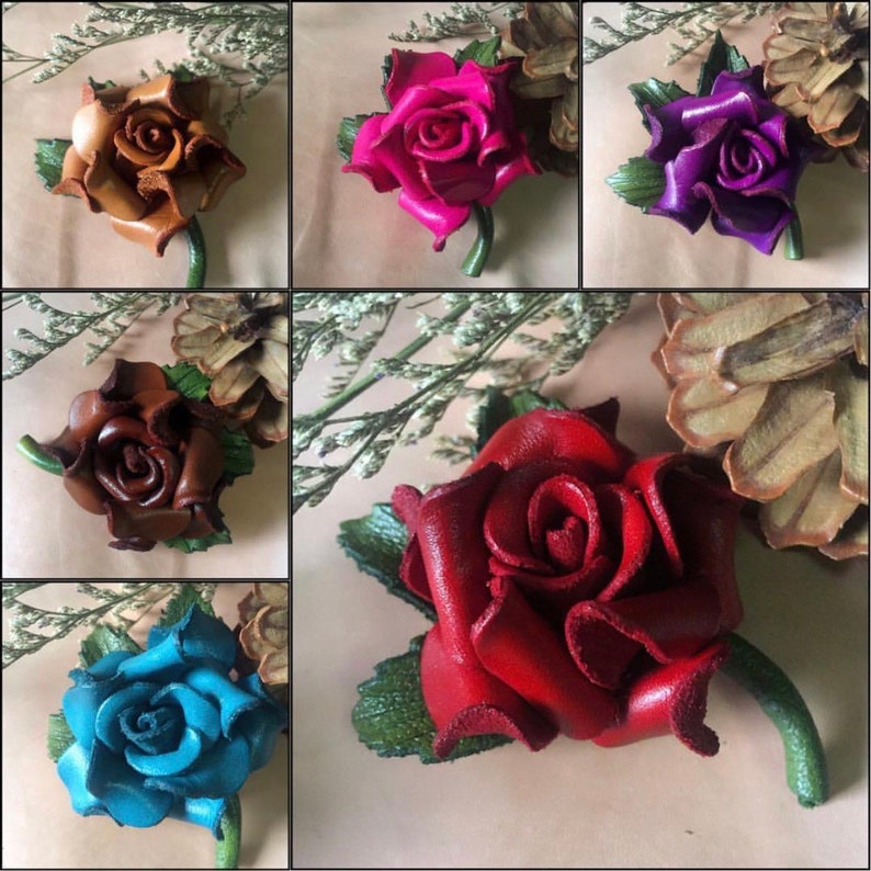 Bethany's leather ROSE on Medium hair clip in some colors image 7