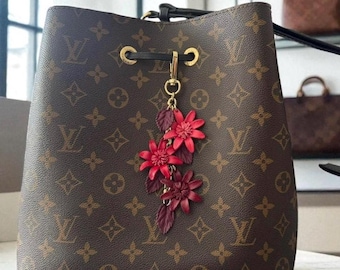 Janna’s Leather flowers on chain strand purse / bag charm
