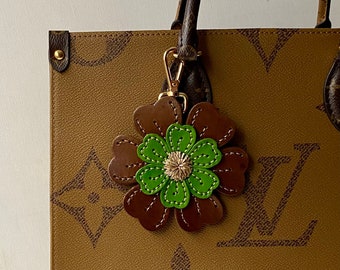 Stitched pretty flower inspired leather purse charm & keychain in assorted colors