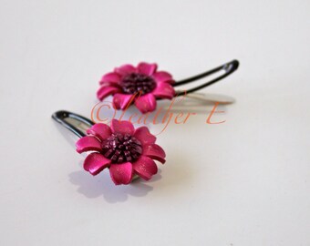 Alyssum Colorful Leather Flower on Bendy Hair Clips Hairpins