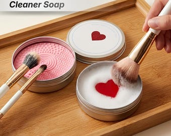 Solid Makeup Brush Cleaner Soap with Silicone Scrubber Pad, Travel Tin Deep Cleansing