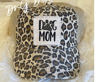 Dog Mom Hat/ Leopard Hat/Trucker Hat/ Distressed Hat/ Dog Lover Hat/ Patch Hat